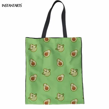 

INSTANTARTS Funny Cartoon Fruit Avocado Print Linen Tote Bags Fashion Woman Friendly Eco Bags Large Reusable Cloth Bags for Girl