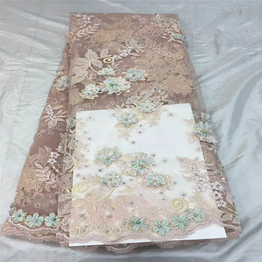 

Grace Design Pink 3D Lace Fabric 2018 High Quality Mesh Embroidery Applique 3D Flower Tulle Nigerian Lace Fabrics F476-2