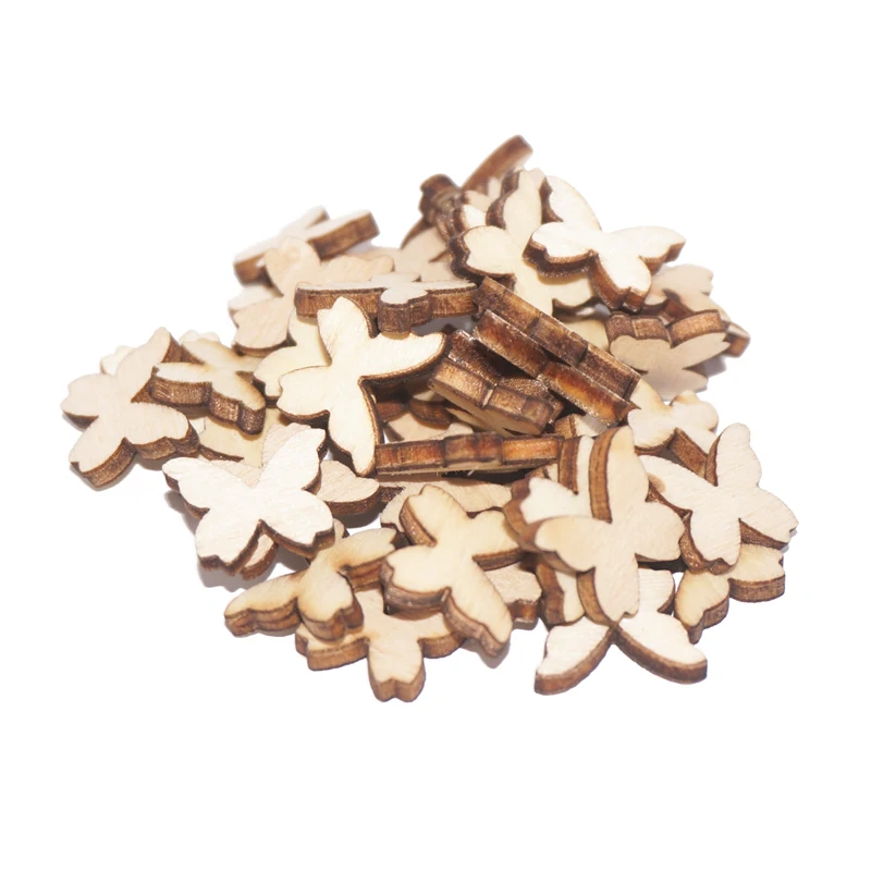 

100pcs 15mm Wooden Butterflies Cutout MDF Wooden Craft embellishments scrapbooking Wood Art Wedding Decoration