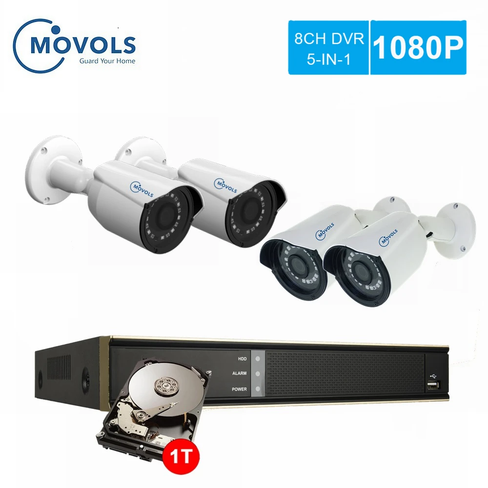 Система видеонаблюдения MOVOLS 1080P DVR HDD 8 каналов AHD NVR 4 наружных камеры|Система