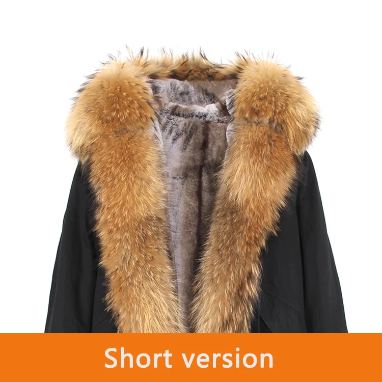 Новое поступление парка женская с мехом брендовые длинные для женщин зимнее пальто натуральный енота меховая куртка роскошный большой съемный воротник куртка с капюшоном - Цвет: short 2