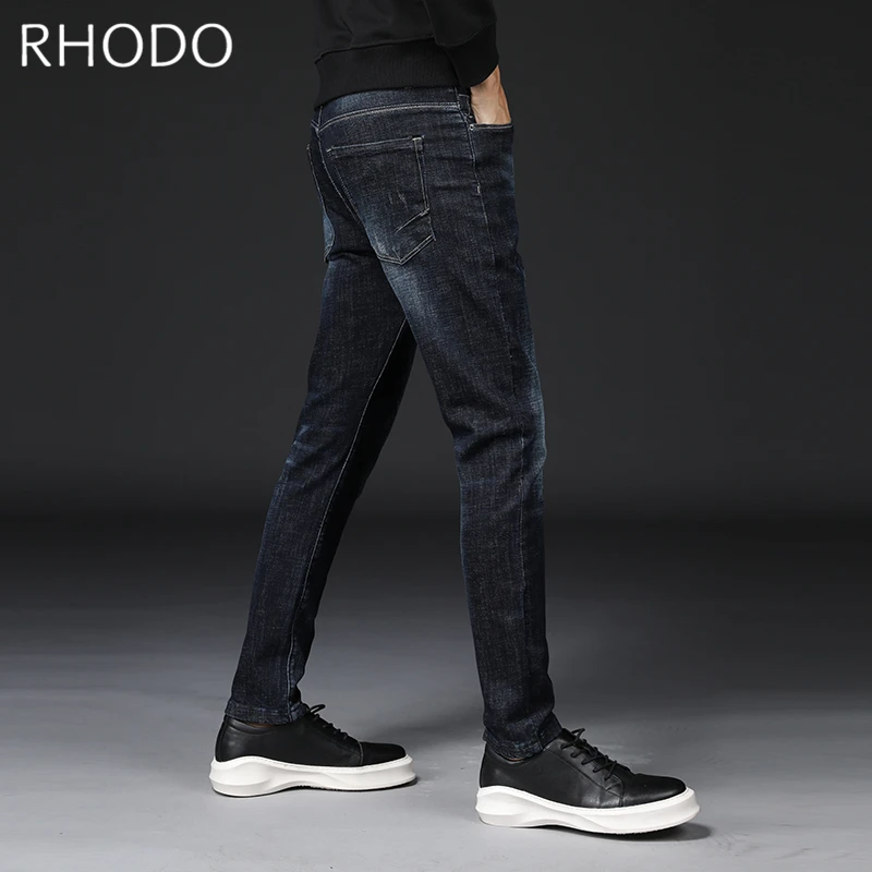 Для мужчин; джинсовые штаны на талии ретро синие эластичные Slim Fit Straight Мода Проблемные Повседневное стрейч джинсы 28- 36
