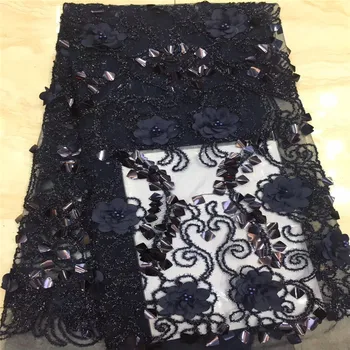

african 3D Flower sequins lace fabric african lace fabric 2019 high quality lace white color with beads french lace fabric