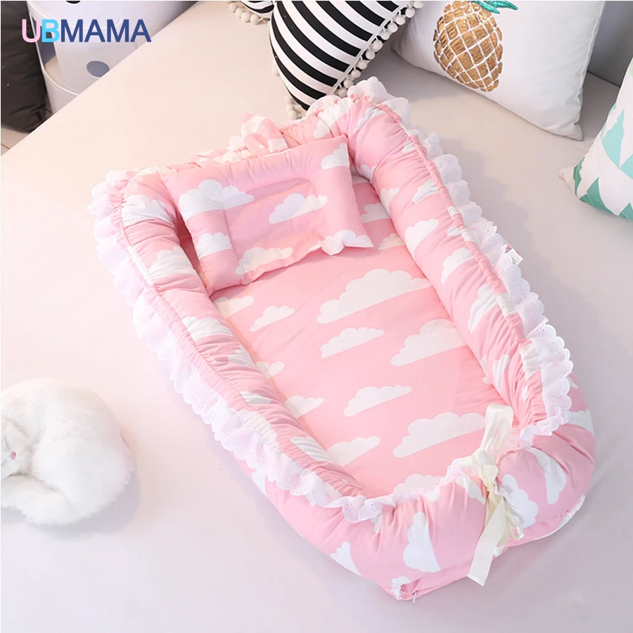 Dorminhoco do Bebê Recém-nascidos de Algodão Rendas de Alta Viagem Simples Lindo Travesseiro Dobrável Portátil Stripde Qualidade Sólida Berço Cama Macia 27 dorminhoco do bebê Recém-nascidos de algodão Rendas
