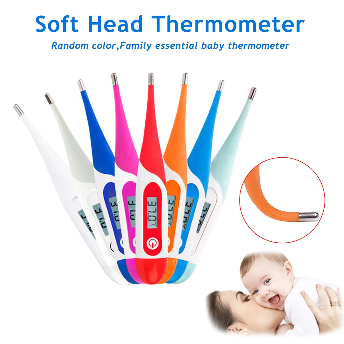 

Measuring Tools Soft Head Electronic LCD Thermometer Digital Baby Adult Medical Thermometre Body Fever Temperature Color Random