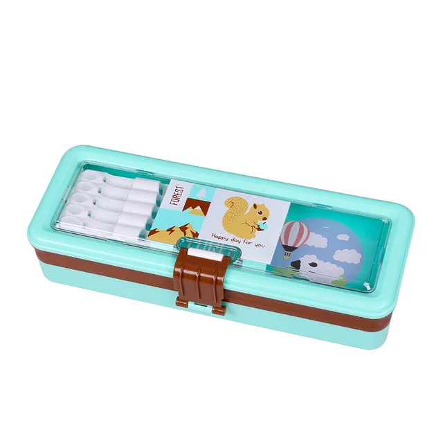 1pc Student Cute Creative Pencil Case Environmental Plastic Three Layer