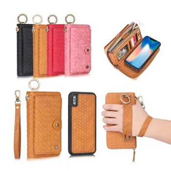 

Luxury Weave Leather Zipper Wallet Flip Case Fundas for iPhone 11 Pro Max XS Max XR X 8 7 6s 6 Plus SE Cover Handbag Waist Bag