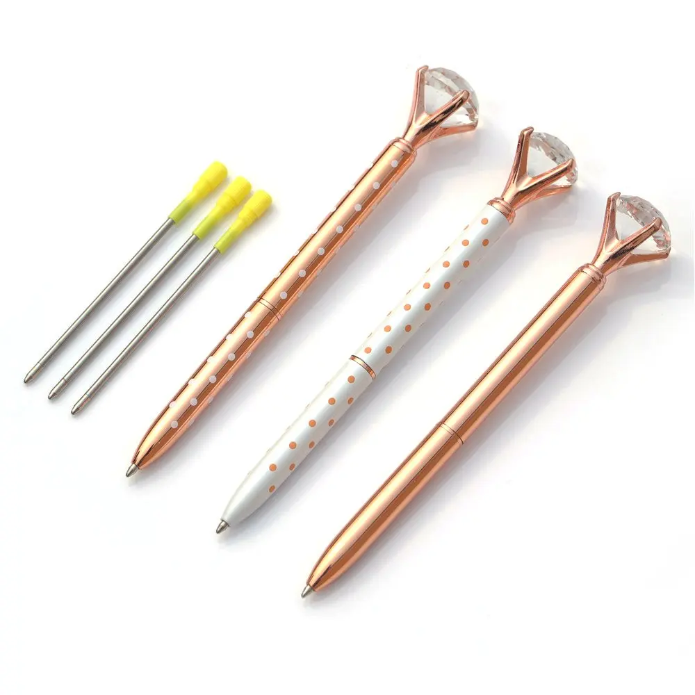 XRHYY 3Pcs Rose Gold Pens Top Diamond Pen Fine Point Rhinestones