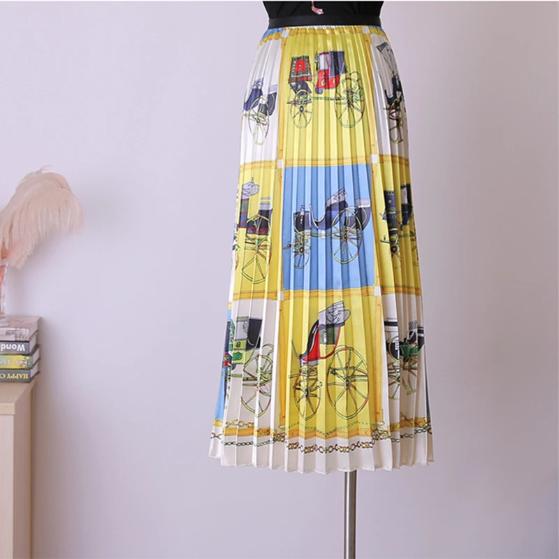 

BGSOLID long skirt fashion 2019 print pleated fairy loose A word skirt high waist straight skirt popular hot