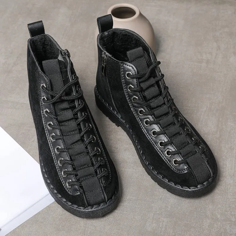 COOTELILI/зимняя обувь; женские резиновые ботильоны для женщин; Цвет Черный; классические модные плюшевые ботинки на шнуровке; женская обувь на плоской подошве