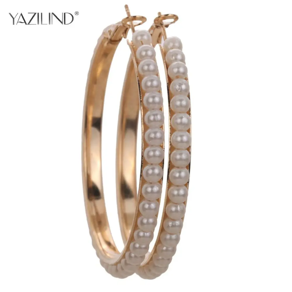 

Brand Hot Selling Fashion Oval Hoop Earrings For Women Rose Gold Color Pearl Carved Earring Jewelry