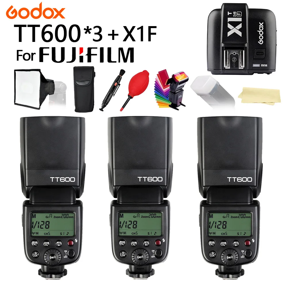 

3PCS Godox TT600 2.4G Wireless HSS 1/8000s TTL Camera flash Speedlite +15*17 Softbox + X1T-S Transmitter for Fujifilm FUJI