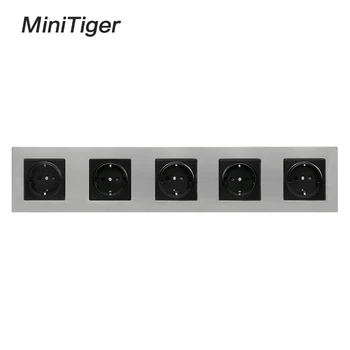 

Minitiger Stainless Steel Panel 5 Gang Wall Socket 16A EU Russia Spain Electrical Outlet Silver Black Child Protective Door