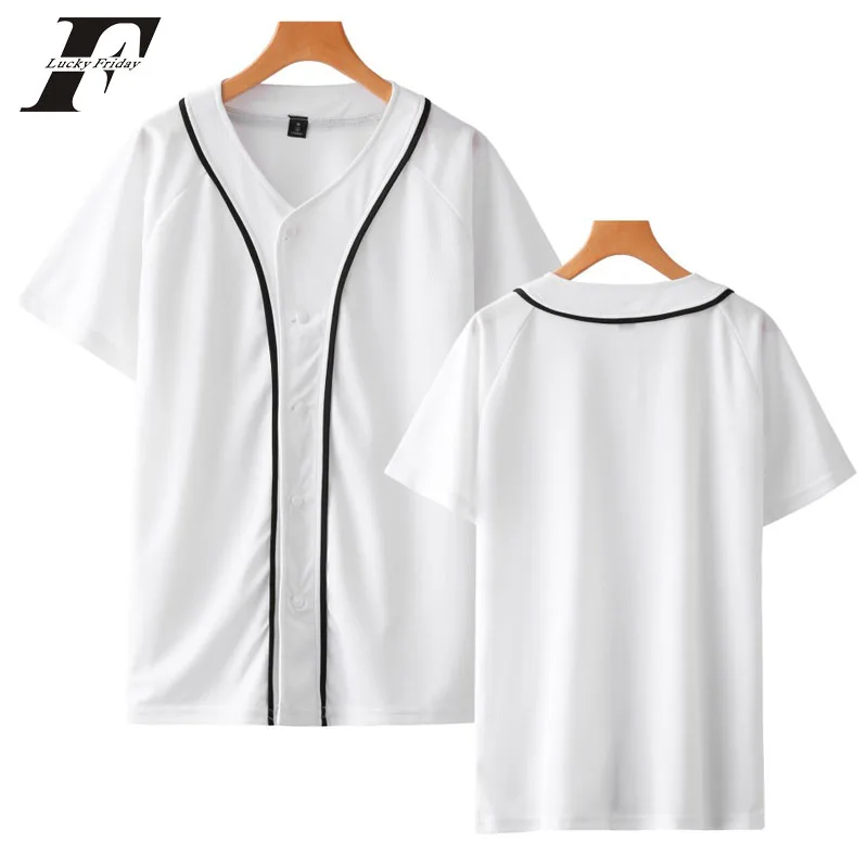 2018 harajuku Solid Color t shirts Women/Men Single Breasted TShirt Summer short sleeve T Shirt  Baseball Jersey Teen  Clothes