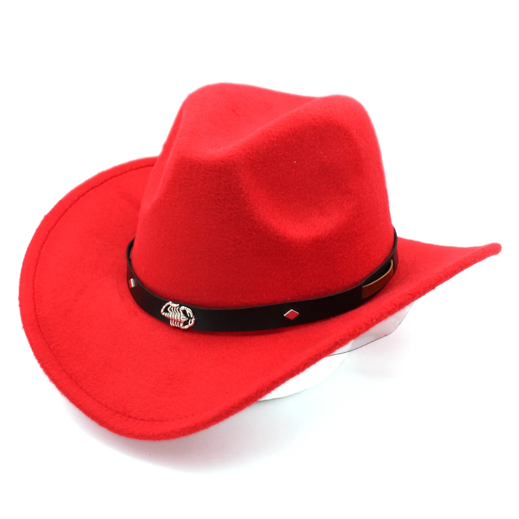 Mistdawn, винтажный стиль, мужская и женская ковбойская шляпа, ковбойская Кепка Cattleman, ковбойская Кепка, жесткая, с широкими полями, с кожаным ремешком скорпиона, размер 56-58 см - Цвет: Красный