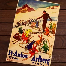 Esquí en San Anton Arlberg mapa clásico Vintage Retro Decoración en papel Kraft Poster Maps Home carteles para Bar pared pegatina de lona decoración regalo t