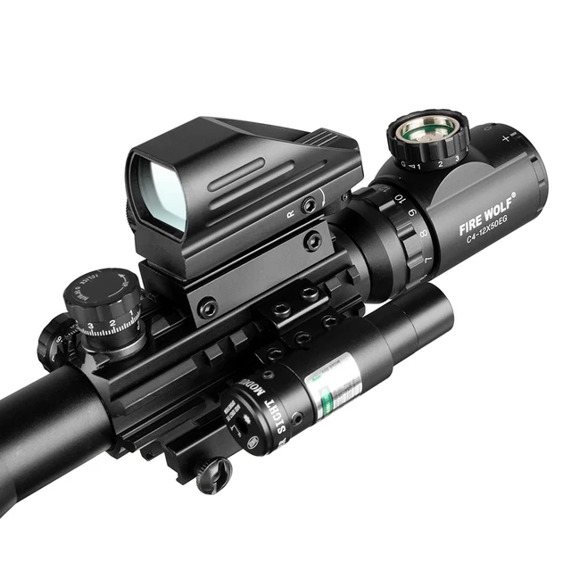 Caza Airsofts Riflescope 4-12X50 EG 3 en 1 pistola de aire táctica rojo verde punto láser mira de Mira óptica holográfica Rifle alcance - Imagen 5