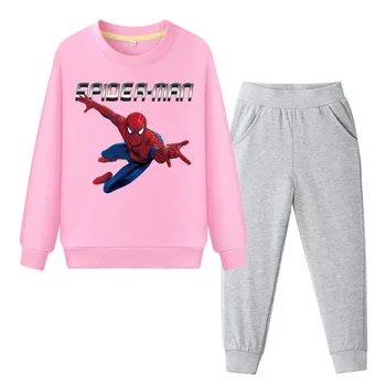 

Drop Shipping Kids Clothes Set Cartoon Spiderman Print Clothing Sets Suits Boy Girl Pink Hoodies+Pant 2pcs Cotton Costume DY128