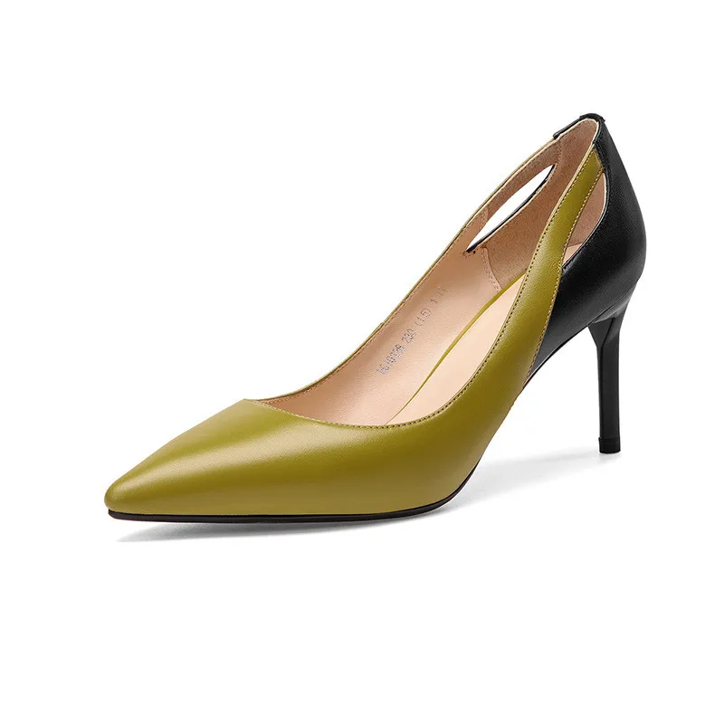 

2019 spring and autumn color matching pointed shallow mouth stiletto high heel women's shoes green ljj 0324