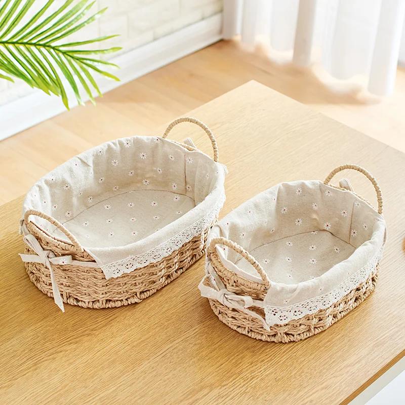 Storage fruit baskets for toy table snack with liner fabric rattan storage bread box dried fructose candy storage dish household