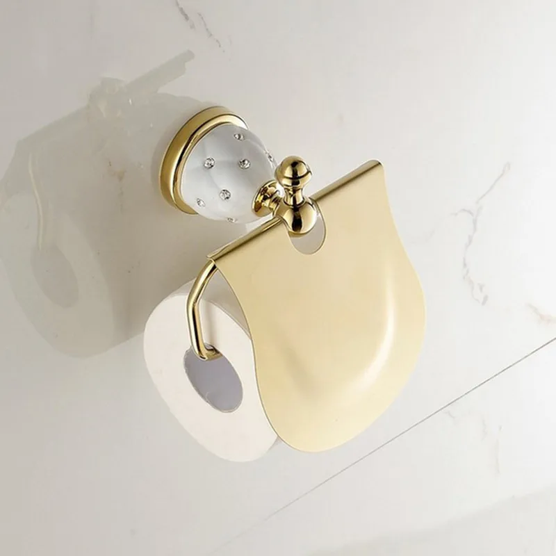 Роскошный Европейский Стиль Алмазная керамика позолоченные аксессуары для ванной комнаты держатель для бумаги полотенце кольцо крючки - Цвет: paper holder