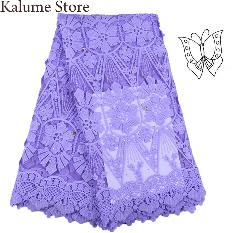 

Latest African Tulle Lace Fabrics High Quality Embroidery Stones French 3d Milk Silk Lace Fabric For Party Dress 5 Yards 1669
