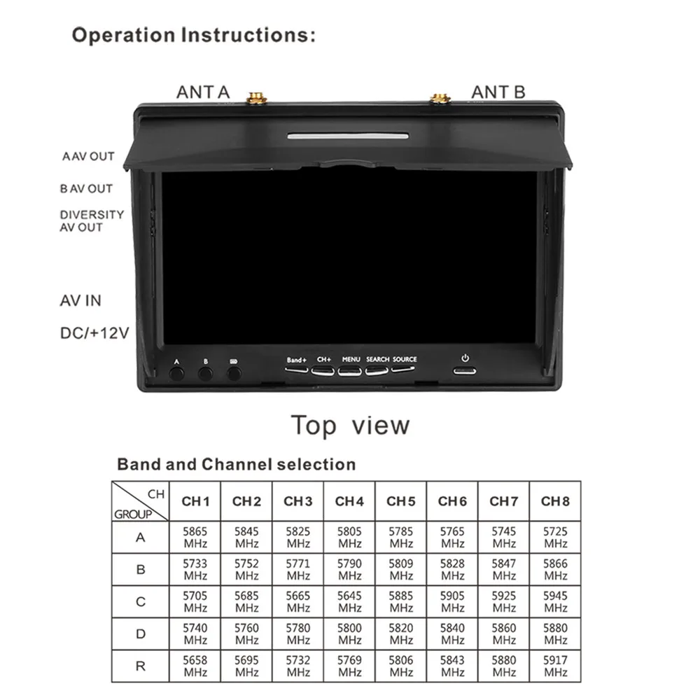 TOMLOV lcd 5802S 5,8 Ghz 40CH " ЖК-экран 800*480 двойной разнесенный приемник FPV монитор Встроенный аккумулятор 600cd/m2 для радиоуправляемого дрона