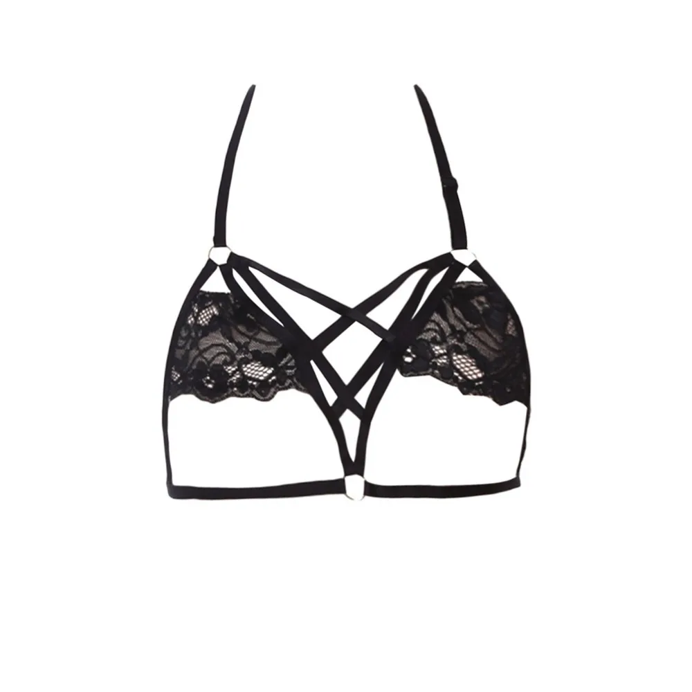 2018 New Fashion Bra Women Black Sexy Lace Bralette Cross Straps Choker