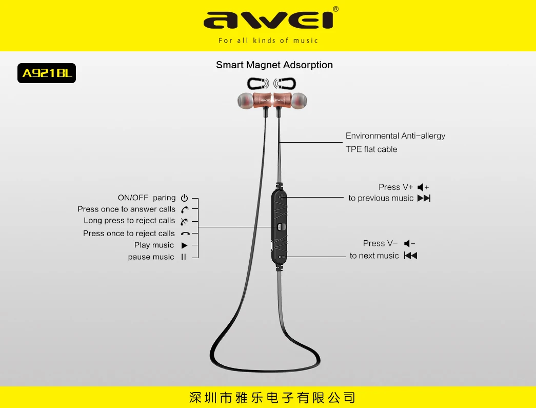 AWEI, беспроводные наушники, Bluetooth, наушники для iPhone, huawei, Спортивная гарнитура с микрофоном, басовые наушники, наушники, fone de ouvido