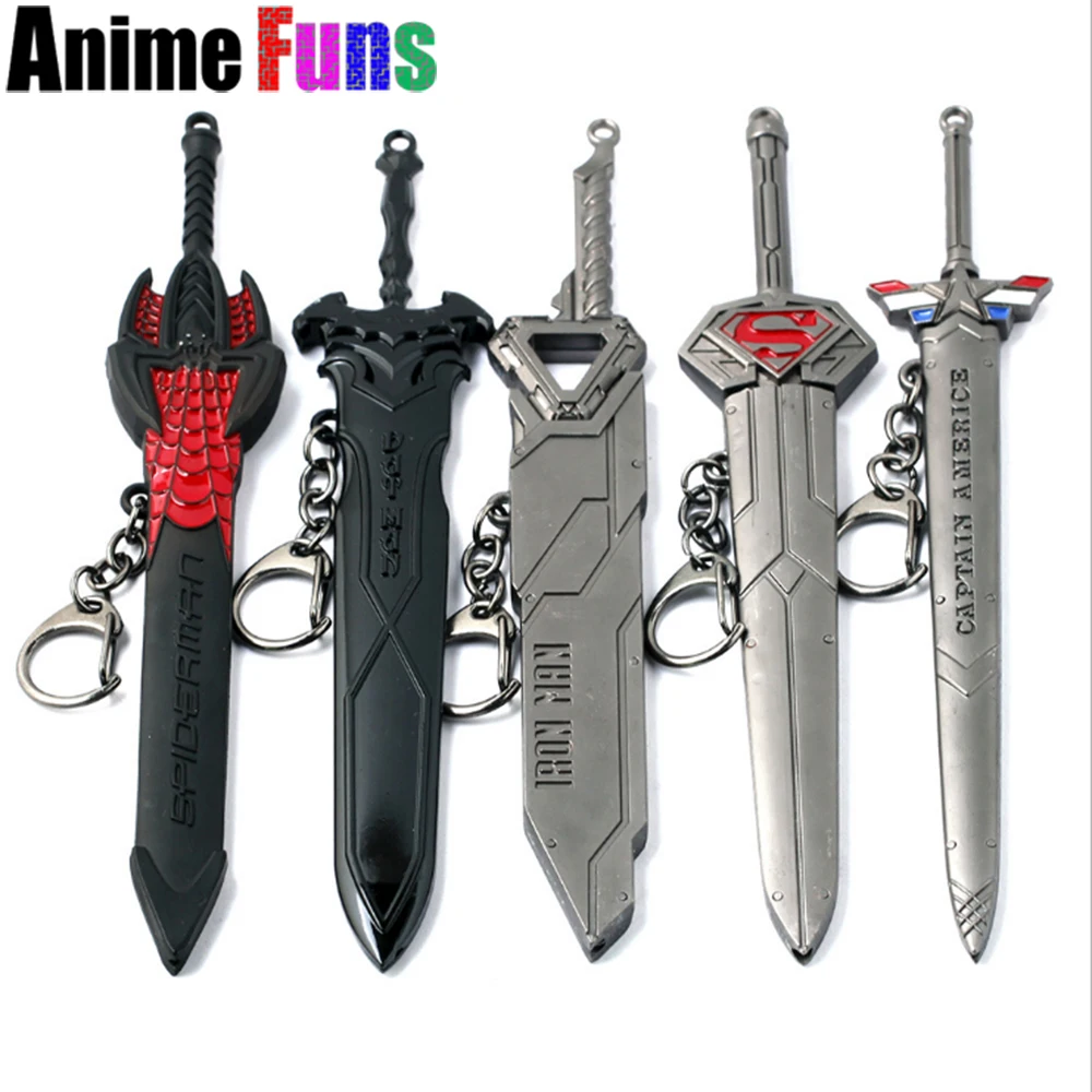 

17cm 5 type Movie Captain America Sword Weapon Keychain Iron man batman spider man superman Metal Toy Pendant Key Ring Key Chain