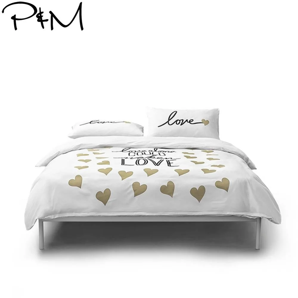 

2019 Hearts Print Scandinavian Bedlinens Duvet Cover 3/4 pcs Twin Queen King Flat Sheet Soft Cotton Bedding Set Pillowcases
