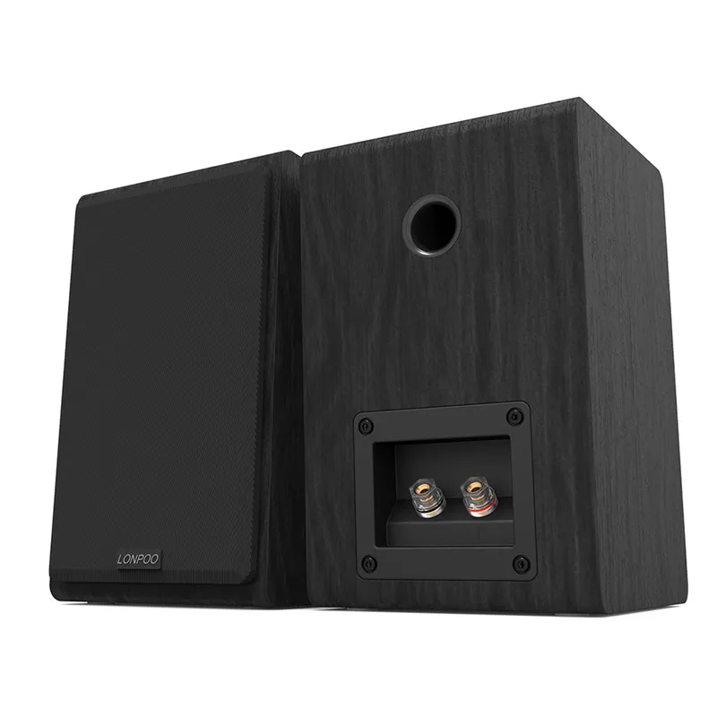 LONPOO Bookshelf Speaker Passive Pair 2-Way 75W *2 Classic Wooden Loudspeaker with 4-inch Carbon Fiber Woofer Tweeter Speaker