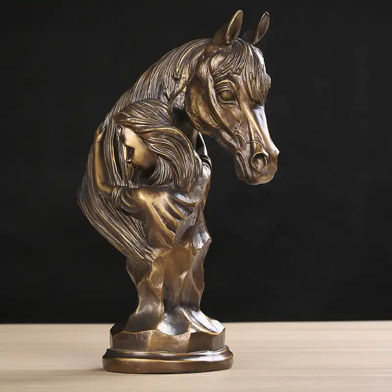 Abstract Horse Bust Sculpture Vintage Pony Hug Statue Girl