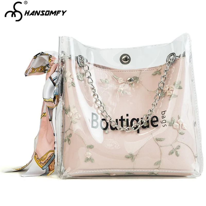 

2018 New transparent Women bags fashion female tide wild Messenger bag letter summer chain fairy jelly package girl shoulder Bag