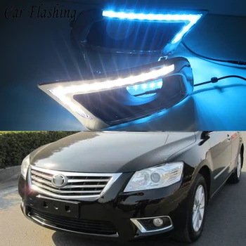 

Car Flashing 2Pcs DRL For Toyota Camry 2009 2010 2011 Daytime Running Lights fog lamp cover Daylight Turn yellow and night blue