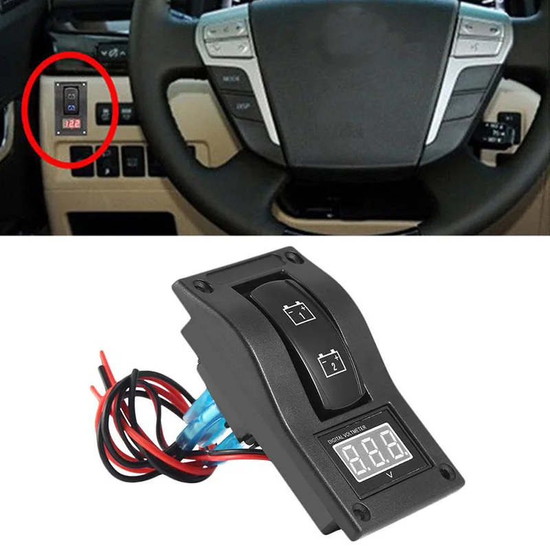 

Waterproof 12-24V LED Dual Digtal Voltmeter Battery Test Panel Rocker Switch for Car Motorcycle Truck Marine Boat