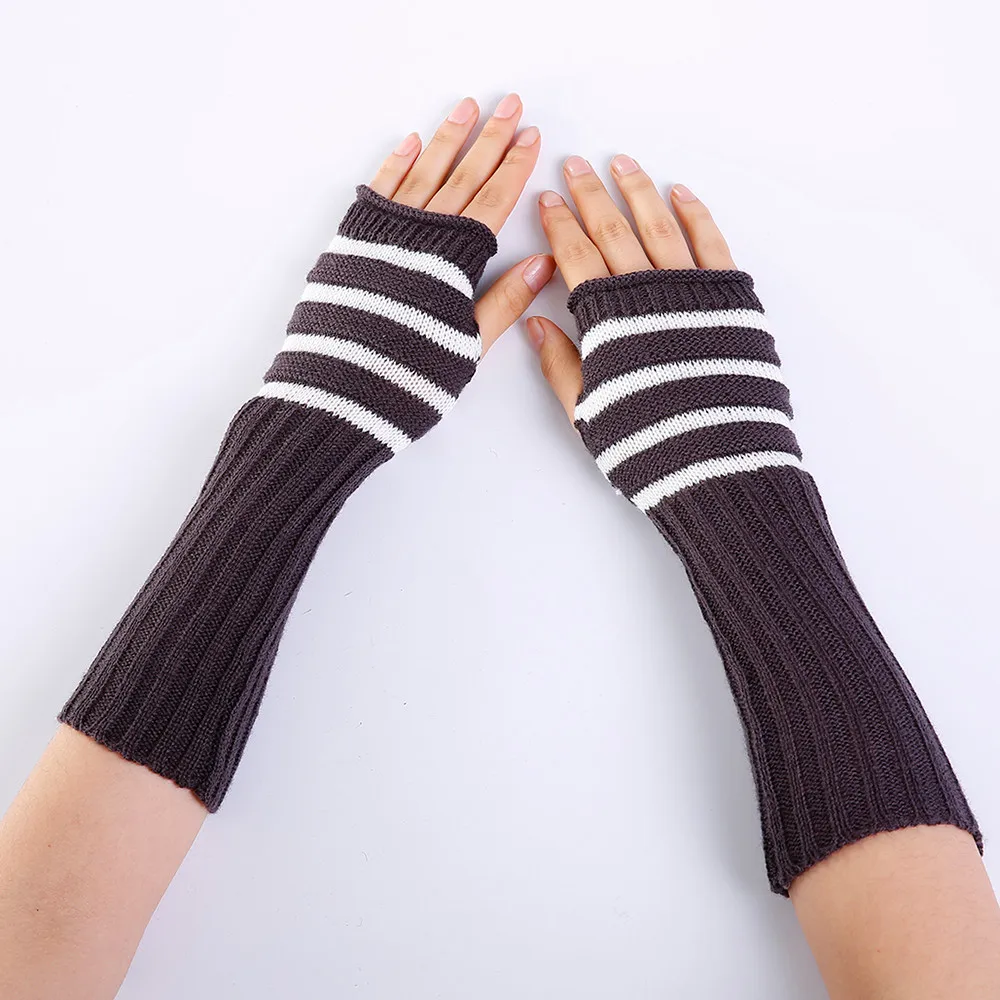 Lady Stretchy Soft Knitted Wrist Arm Warmer Long Sleeve Fingerless