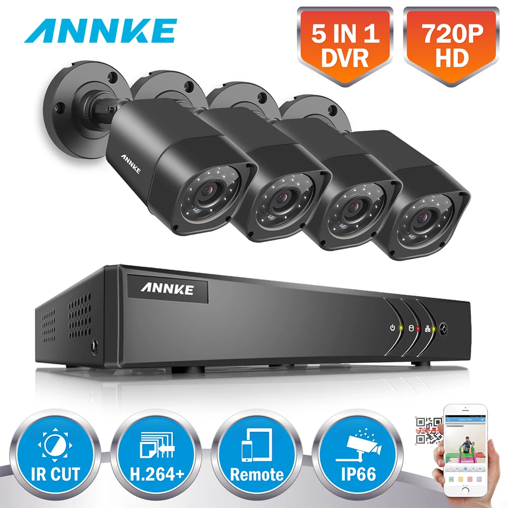ANNKE 4CH 720P 5 IN1 Security DVR System HDMI 1280 720 1500TVL 1MP TVI Weatherproof font
