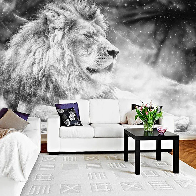 Фото обои 3D черный и белый Лев животное фрески настенная живопись гостиная спальня Водонепроницаемая настенная ткань Papel де Parede 3D