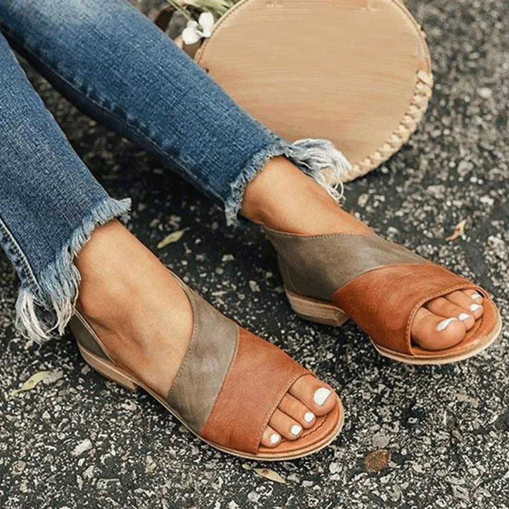 

Women's Ladies Fashion Peep Toe Slip-On Ankle Mixed Colors Sandals Roman Shoes Fish Mouth Square heel Gladiator Low Heels 35-43