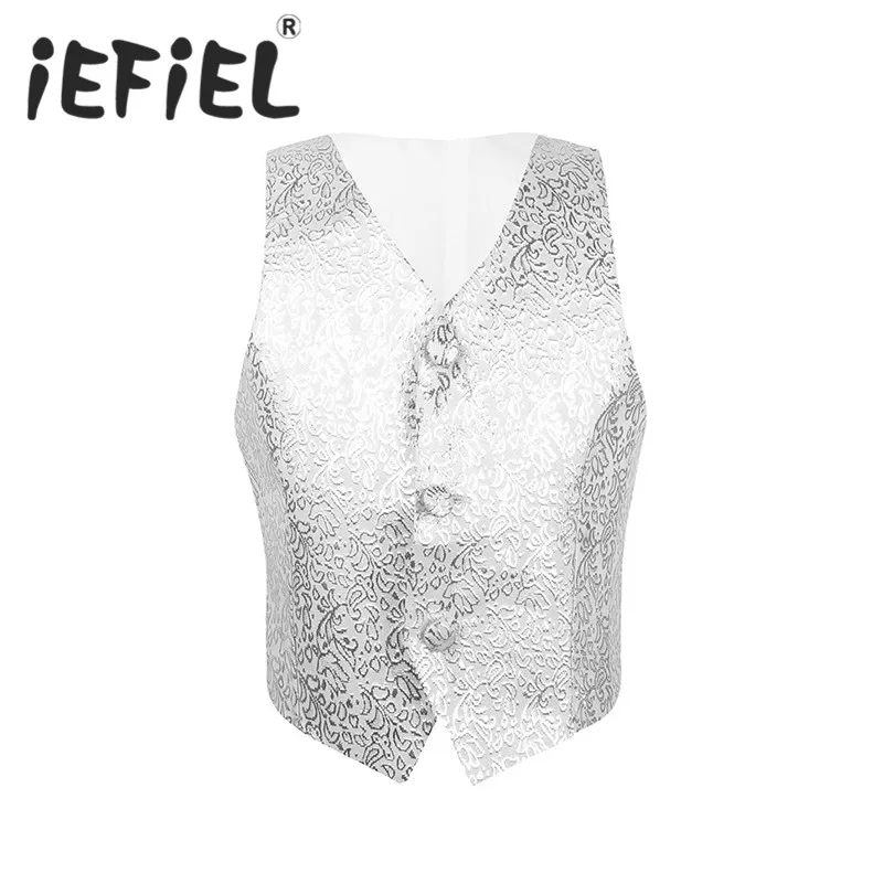 

iEFiEL 3-14 Years Children Kids Boys Gentleman Formal Suits Waistcoat Floral Pattern Formal Vest Wedding Party Birthday Clothes
