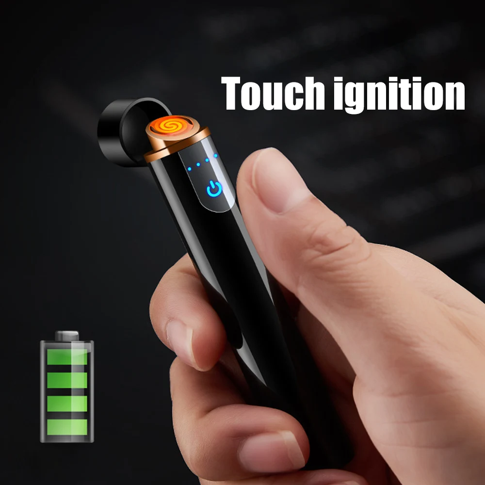 USB Зажигалка, мини зажигалка с сенсорным экраном, электрические зажигалки, ветрозащитная металлическая перезаряжаемая Зажигалка для курения DA