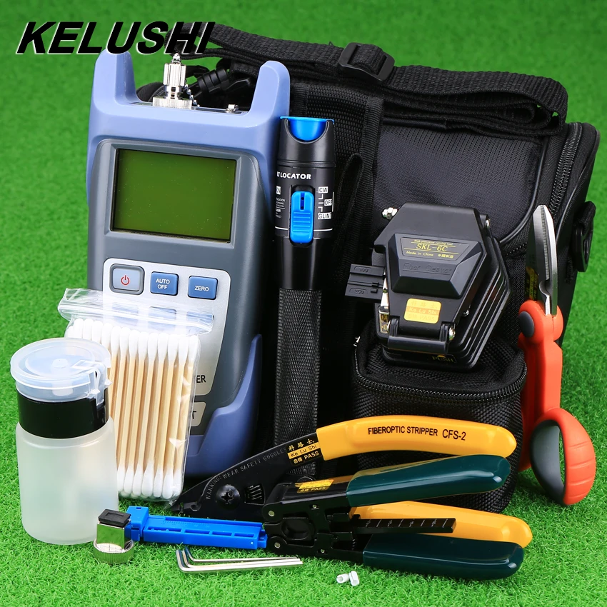 

KELUSHI 18pcs/set FTTH Tool Kit with SKL-6C Fiber Cleaver Optical Power Meter 1mW Visual Fault Locator Fiber Optic Stripper