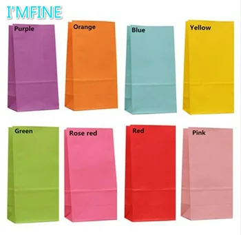 

100pcs- 18*9cm+6cm Lovely Colorful Paper Bag Food Candy Gift Packaging Bag Shopping Takeout Bag for wedding party favor