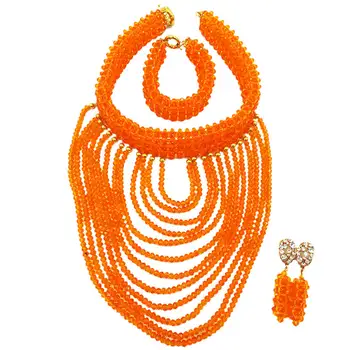 

Wonderful Orange Bridal Beads Indian African Costume Jewelry Set Nigerian Wedding Necklace for Women WDK-017