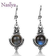 Nasiya New Punk Vintage Style Natural Labradorite Gemstone For Women Drop Earrings Silver Jewelry Wedding Gift Fine Earrings Nasiya New Punk Vintage Style Natural Labradorite Gemstone For Women Drop Earrings Silver Jewelry Wedding Gift Fine Earrings