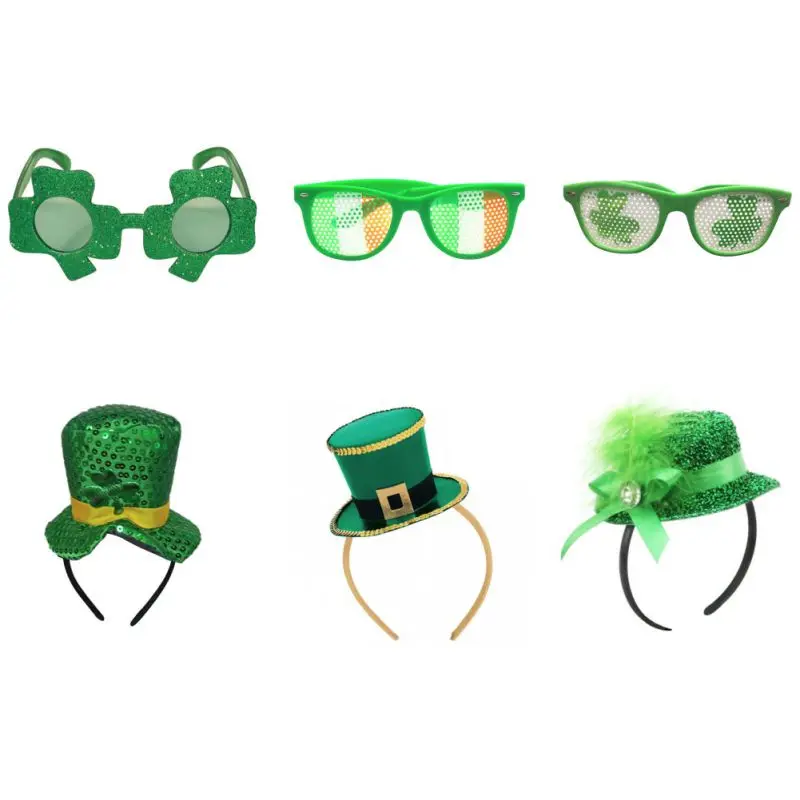 

Novelty Green Hat Headband For St. Patricks Day Lucky Shamrock Glasses Irish Traditional Festival Party Decorations