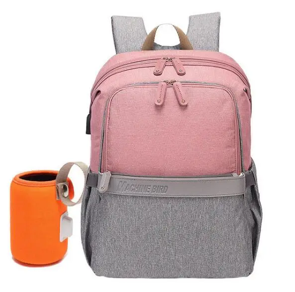 Сумка для подгузников рюкзак папы детская коляска сумка водонепроницаемый Оксфорд сумка для мамы пеленки для ухода сумка наборы USB Перезаряжаемый держатель - Цвет: pink gray