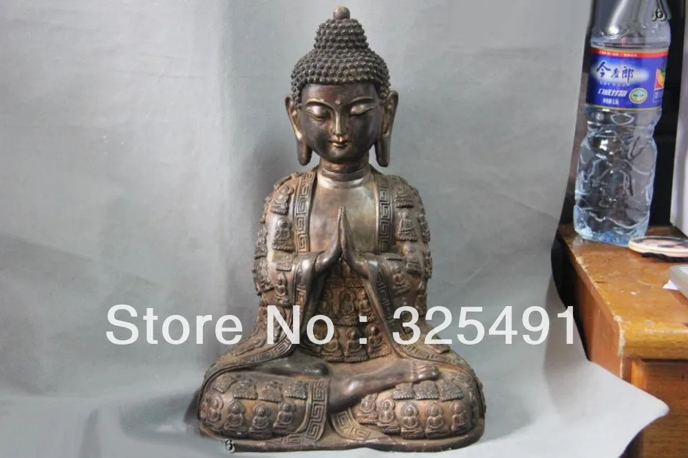 

Chinese Old Bronze Copper Hands together Sakyamuni Tathagata Rulai Buddha Statue z
