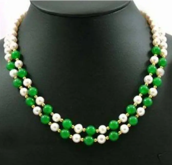 

FREE SHIPPING>>>@@ > 0827 2Strds White Akoya Pearl&Chalcedony Necklace